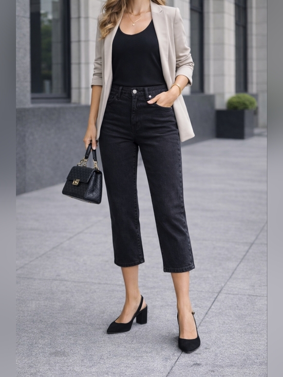 United Colors Of Benetton Pants - United Colors of Benetton Black Cropped Straight Leg Pants Size 8